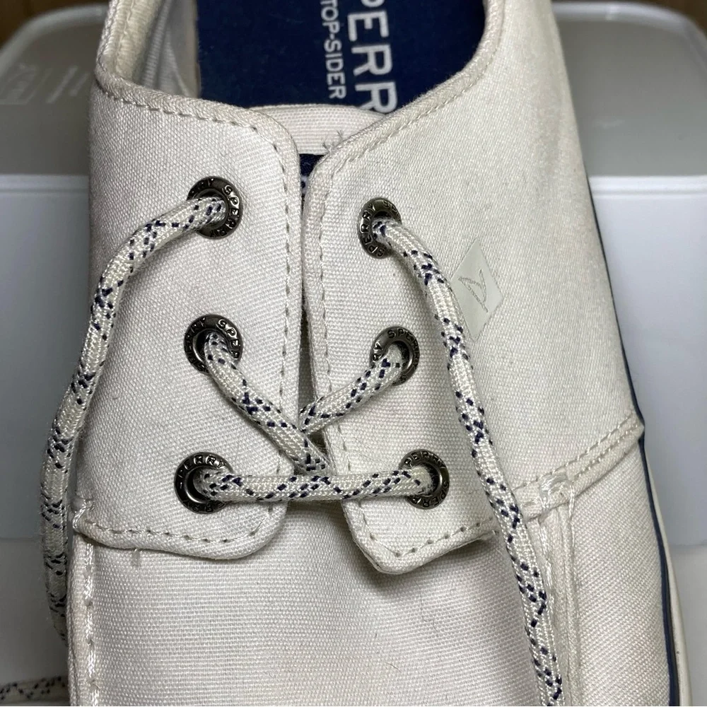 Sperry Top Sider Men's 11.5 Halyard Boat Shoes Tie Canvas 3 Eye White STS19141